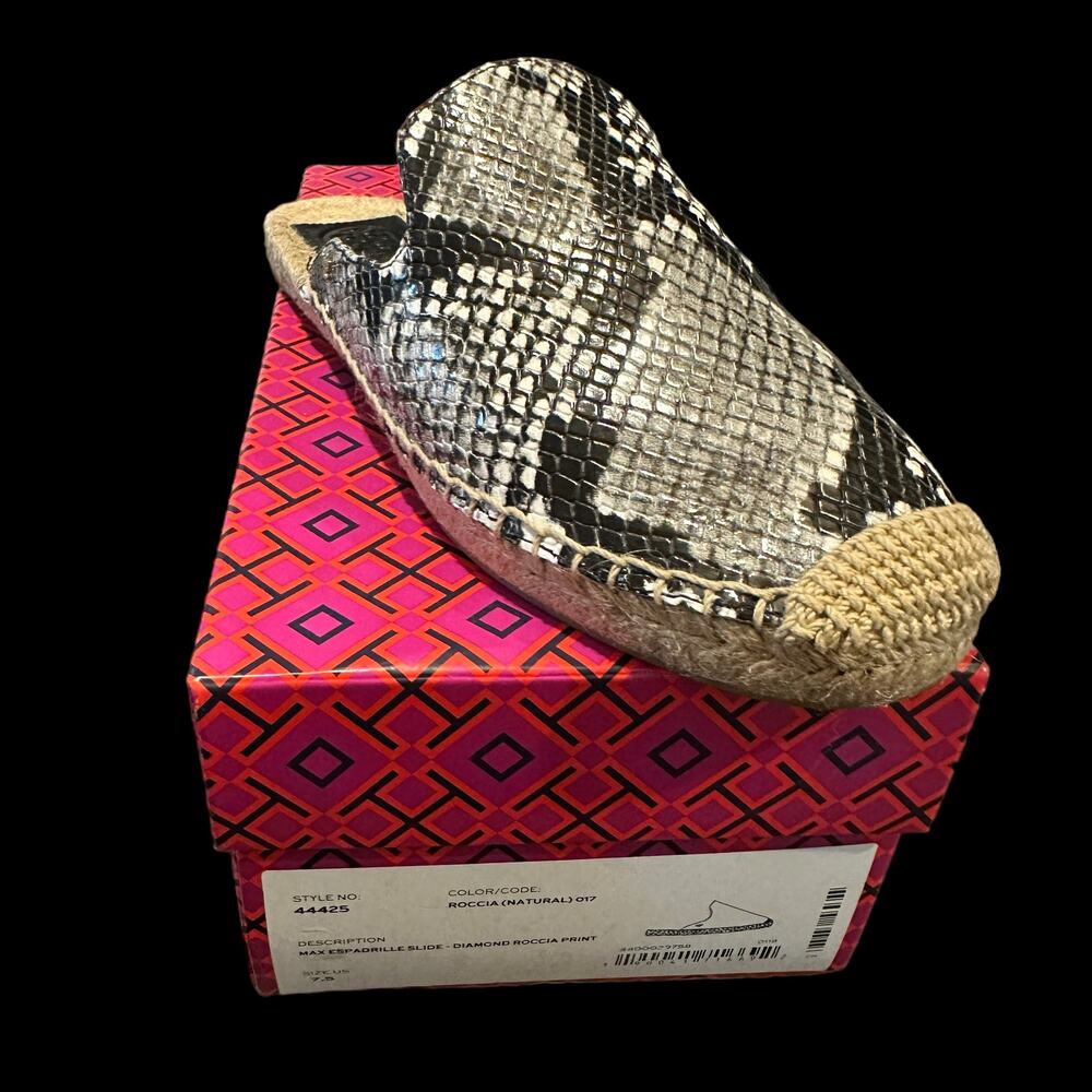 Tory Burch Max Espadrille Slide, Diamond Roccia Print, Snakeskin, Size 7.5, IOB - Picture 2 of 16